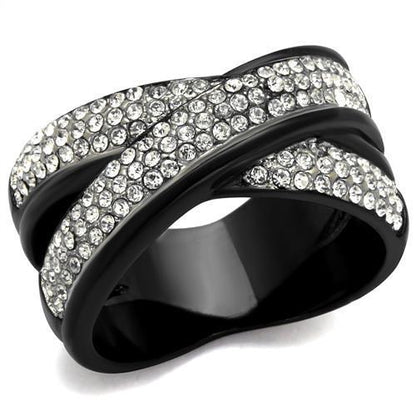 MATK2278 - Two-Tone IP Black (Ion Plating) Stainless Steel Ring with Top Grade Crystal  in Clear
