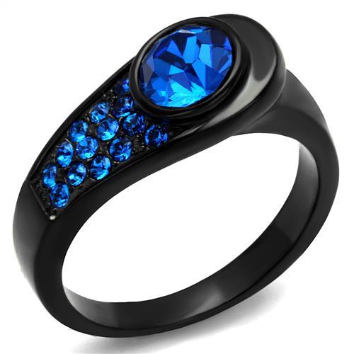 MATK2279 - IP Black(Ion Plating) Stainless Steel Ring with Top Grade Crystal  in Capri Blue