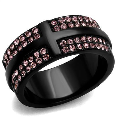 MATK2280 - IP Black(Ion Plating) Stainless Steel Ring with Top Grade Crystal  in Light Amethyst