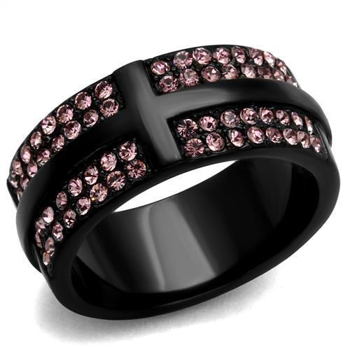 MATK2280 - IP Black(Ion Plating) Stainless Steel Ring with Top Grade Crystal  in Light Amethyst