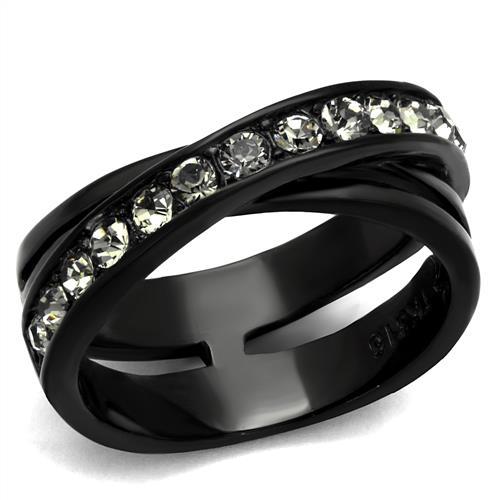 MATK2281 - IP Black(Ion Plating) Stainless Steel Ring with Top Grade Crystal  in Black Diamond