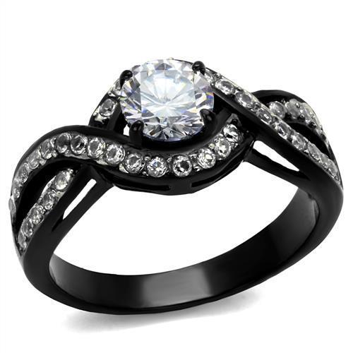 MATK2282 - Two-Tone IP Black (Ion Plating) Stainless Steel Ring with AAA Grade CZ  in Clear