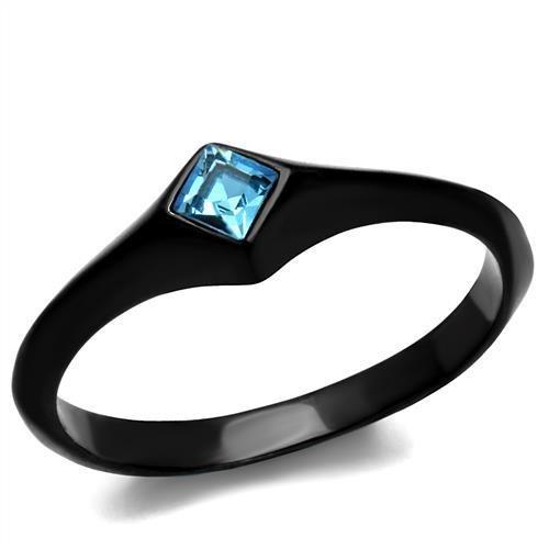 MATK2284 - IP Black(Ion Plating) Stainless Steel Ring with Top Grade Crystal  in Sea Blue