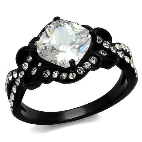 MATK2288 - IP Black(Ion Plating) Stainless Steel Ring with AAA Grade CZ  in Clear