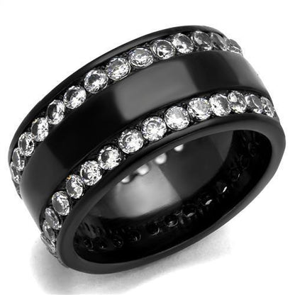 MATK2290 - IP Black(Ion Plating) Stainless Steel Ring with AAA Grade CZ  in Clear
