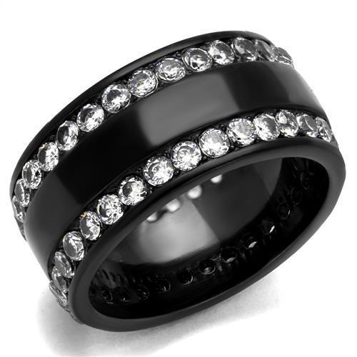 MATK2290 - IP Black(Ion Plating) Stainless Steel Ring with AAA Grade CZ  in Clear