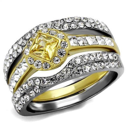 MATK2291 - Two-Tone IP Gold (Ion Plating) Stainless Steel Ring with AAA Grade CZ  in Topaz
