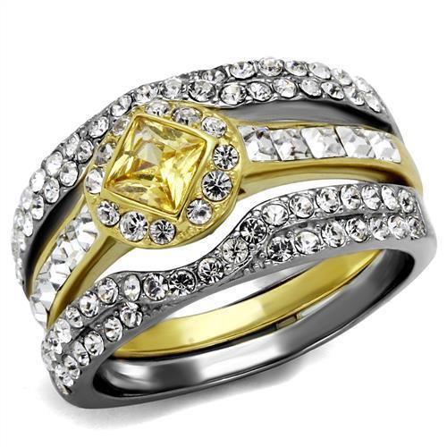 MATK2291 - Two-Tone IP Gold (Ion Plating) Stainless Steel Ring with AAA Grade CZ  in Topaz