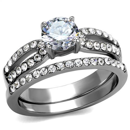 MATK2292 - High polished (no plating) Stainless Steel Ring with AAA Grade CZ  in Clear
