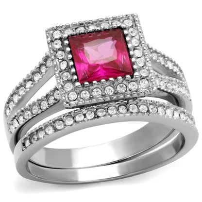 MATK2293 - High polished (no plating) Stainless Steel Ring with AAA Grade CZ  in Ruby