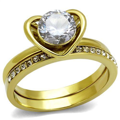 MATK2295 - IP Gold(Ion Plating) Stainless Steel Ring with AAA Grade CZ  in Clear