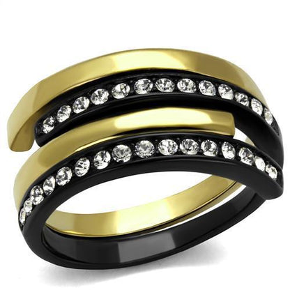 MATK2298 - IP Gold+ IP Black (Ion Plating) Stainless Steel Ring with Top Grade Crystal  in Clear