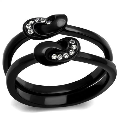 MATK2300 - IP Black(Ion Plating) Stainless Steel Ring with Top Grade Crystal  in Clear