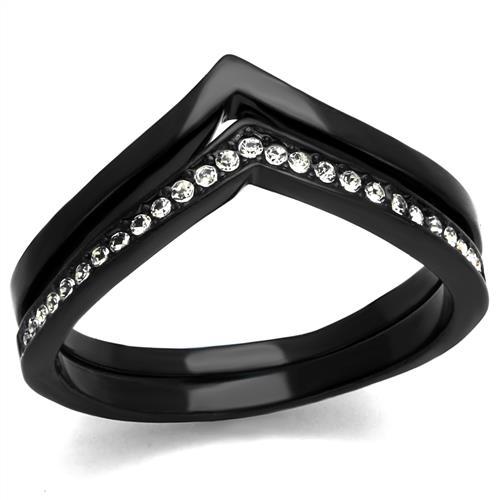 MATK2302 - IP Black(Ion Plating) Stainless Steel Ring with Top Grade Crystal  in Clear