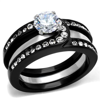 MATK2303 - Two-Tone IP Black (Ion Plating) Stainless Steel Ring with AAA Grade CZ  in Clear
