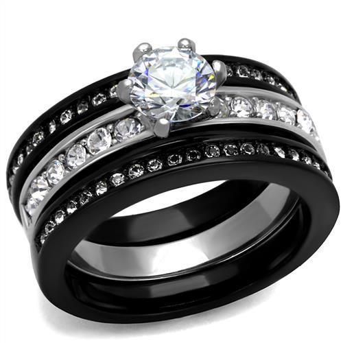 MATK2304 - Two-Tone IP Black (Ion Plating) Stainless Steel Ring with AAA Grade CZ  in Clear