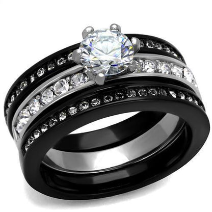 MATK2304 - Two-Tone IP Black (Ion Plating) Stainless Steel Ring with AAA Grade CZ  in Clear