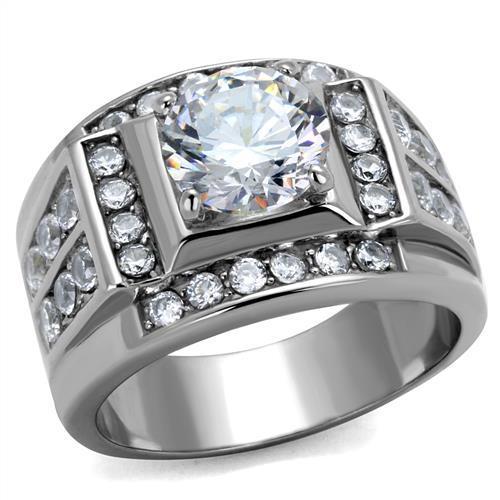 MATK2305 - High polished (no plating) Stainless Steel Ring with AAA Grade CZ  in Clear