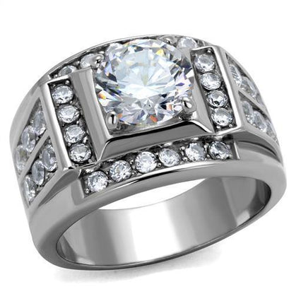 MATK2305 - High polished (no plating) Stainless Steel Ring with AAA Grade CZ  in Clear