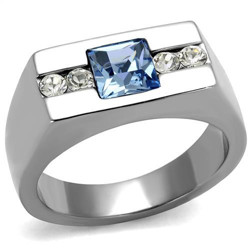 MATK2307 - High polished (no plating) Stainless Steel Ring with Top Grade Crystal  in Aquamarine