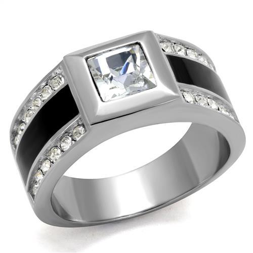 MATK2308 - High polished (no plating) Stainless Steel Ring with Top Grade Crystal  in Clear