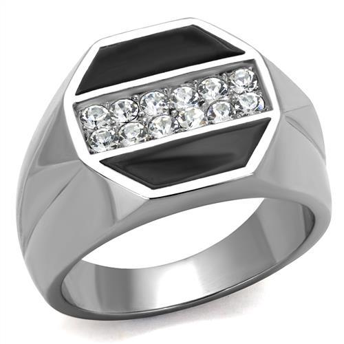 MATK2309 - High polished (no plating) Stainless Steel Ring with Top Grade Crystal  in Clear