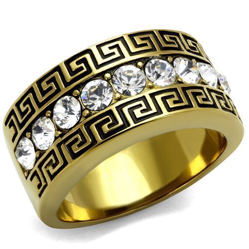 MATK2310 - IP Gold(Ion Plating) Stainless Steel Ring with Top Grade Crystal  in Clear
