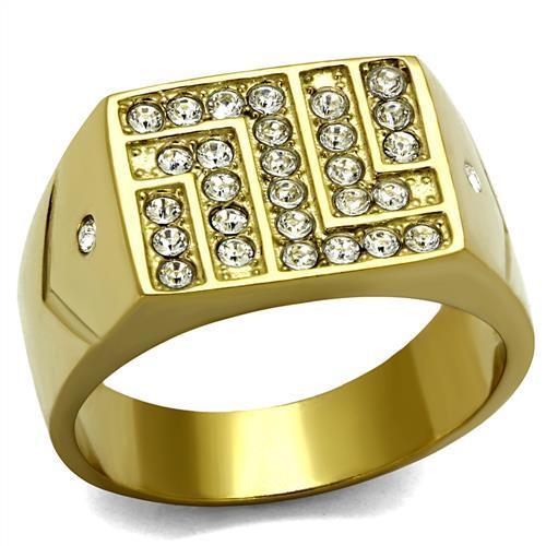 MATK2311 - IP Gold(Ion Plating) Stainless Steel Ring with Top Grade Crystal  in Clear