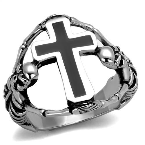 MATK2313 - High polished (no plating) Stainless Steel Ring with Epoxy  in Jet