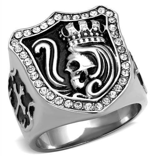 MATK2328 - High polished (no plating) Stainless Steel Ring with Top Grade Crystal  in Clear