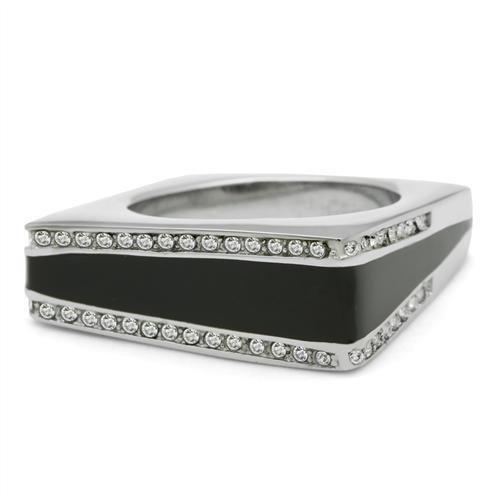 MATK232 - High polished (no plating) Stainless Steel Ring with Top Grade Crystal  in Clear