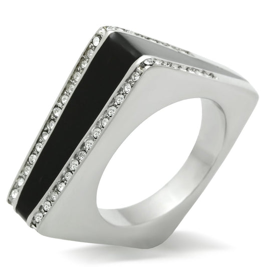 MATK232 - High polished (no plating) Stainless Steel Ring with Top Grade Crystal  in Clear