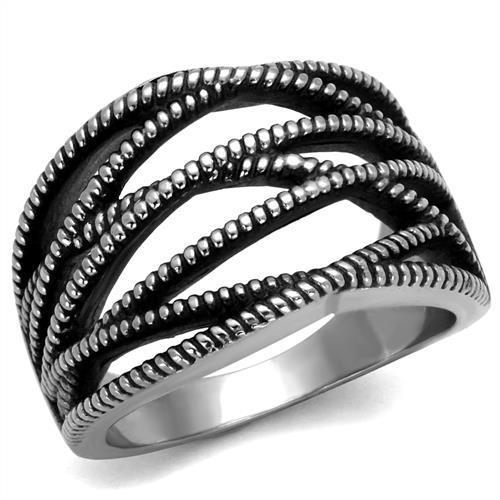 MATK2335 - High polished (no plating) Stainless Steel Ring with Epoxy  in Jet