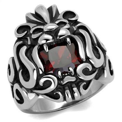 MATK2339 - High polished (no plating) Stainless Steel Ring with AAA Grade CZ  in Garnet