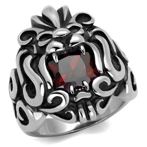 MATK2339 - High polished (no plating) Stainless Steel Ring with AAA Grade CZ  in Garnet