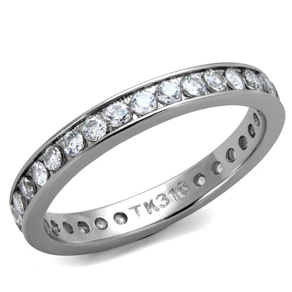 MATK2343 - High polished (no plating) Stainless Steel Ring with AAA Grade CZ  in Clear