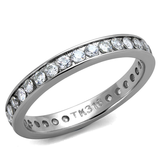 MATK2343 - High polished (no plating) Stainless Steel Ring with AAA Grade CZ  in Clear