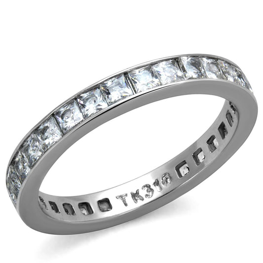 MATK2344 - High polished (no plating) Stainless Steel Ring with AAA Grade CZ  in Clear