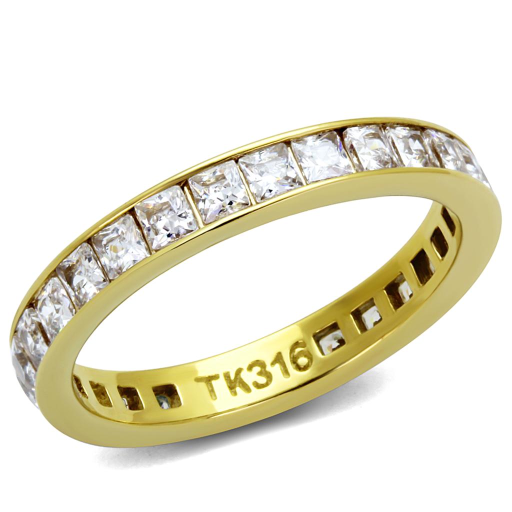 MATK2344G - IP Gold(Ion Plating) Stainless Steel Ring with AAA Grade CZ  in Clear