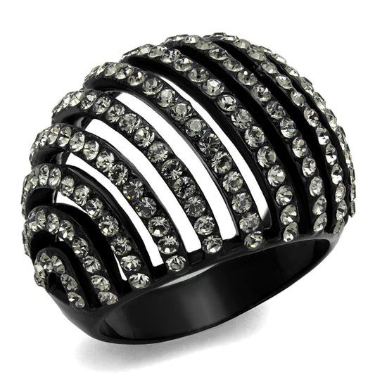 MATK2345 - IP Black(Ion Plating) Stainless Steel Ring with Top Grade Crystal  in Black Diamond
