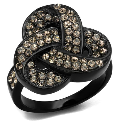 MATK2347 - IP Black(Ion Plating) Stainless Steel Ring with Top Grade Crystal  in Light Smoked