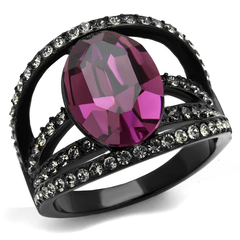 MATK2348 - IP Black(Ion Plating) Stainless Steel Ring with Top Grade Crystal  in Amethyst