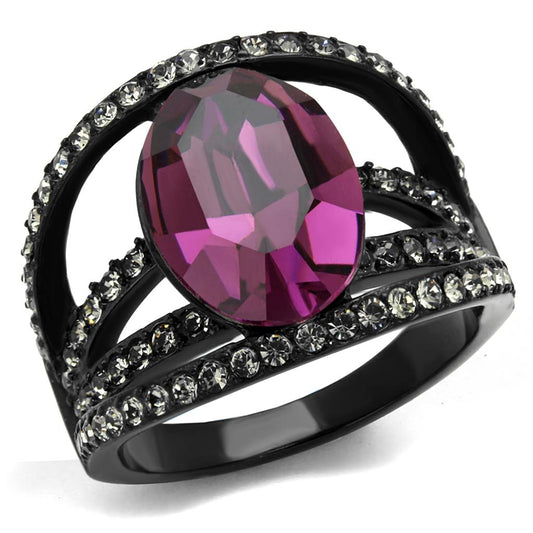 MATK2348 - IP Black(Ion Plating) Stainless Steel Ring with Top Grade Crystal  in Amethyst