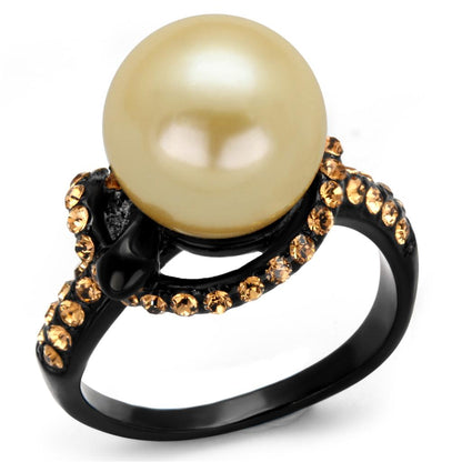MATK2349 - IP Black(Ion Plating) Stainless Steel Ring with Synthetic Pearl in Topaz