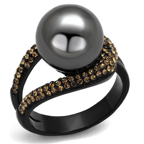 MATK2350 - IP Black(Ion Plating) Stainless Steel Ring with Synthetic Pearl in Gray