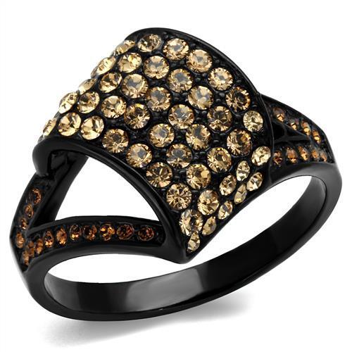 MATK2351 - IP Black(Ion Plating) Stainless Steel Ring with Top Grade Crystal  in Smoked Quartz
