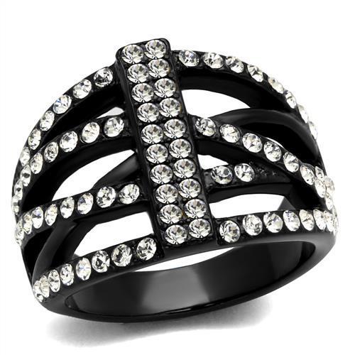 MATK2354 - IP Black(Ion Plating) Stainless Steel Ring with Top Grade Crystal  in Clear