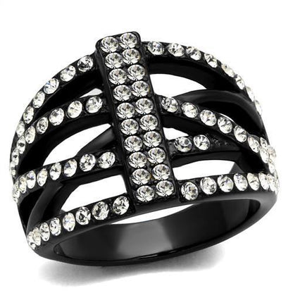 MATK2354 - IP Black(Ion Plating) Stainless Steel Ring with Top Grade Crystal  in Clear