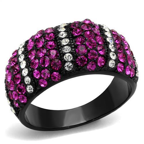 MATK2356 - IP Black(Ion Plating) Stainless Steel Ring with Top Grade Crystal  in Fuchsia