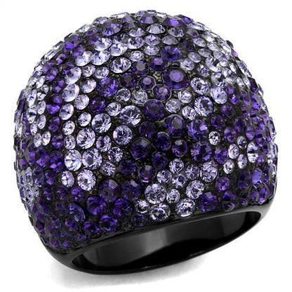 MATK2358 - IP Black(Ion Plating) Stainless Steel Ring with Top Grade Crystal  in Tanzanite
